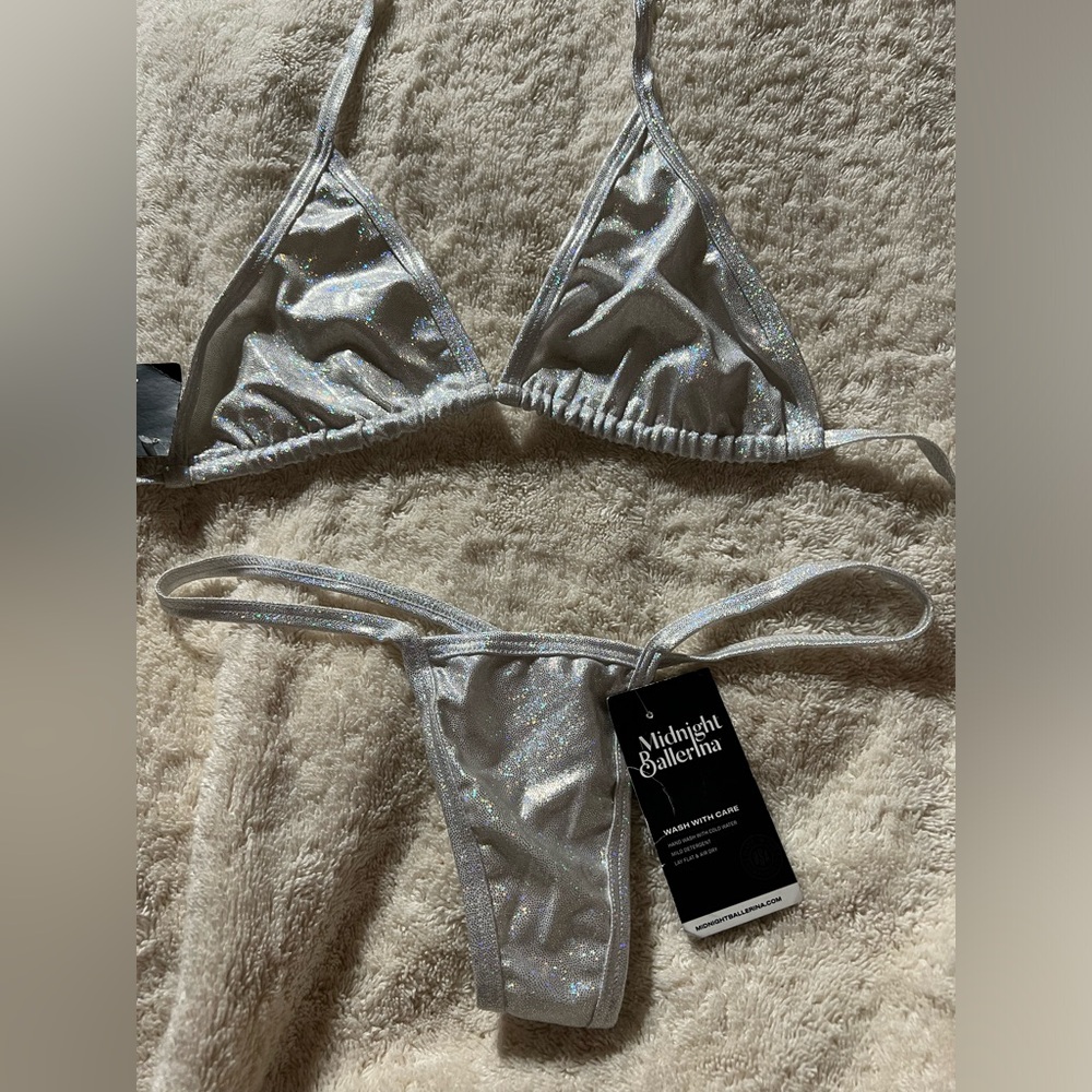 Midnight Ballerina Silver Holographic Bikini Set